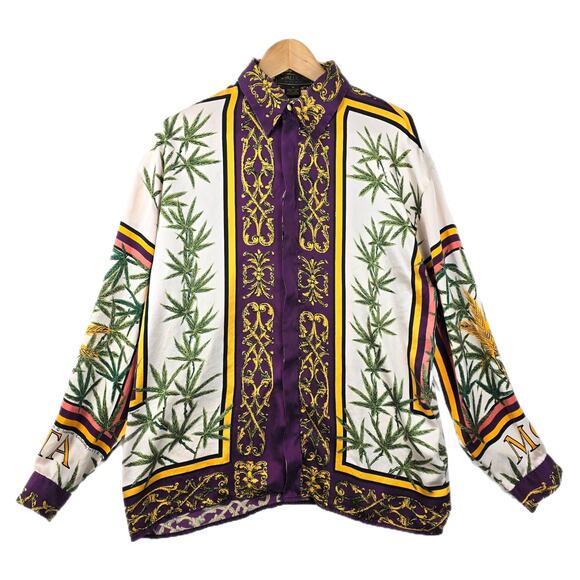 Vintage Metallic Silk by P.E.K. Imports Mens Sz Medium Shirt Mota Marijuana 90s - Picture 1 of 11